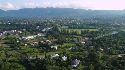 Fly over the summer village Stock Footage 168570870