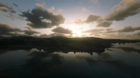 Fly over sunset sunrise river lake Video stock 267319446
