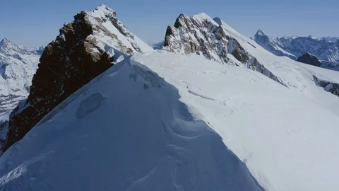 Fly Over Swiss Mountain Range At Evening Morning Mountaineering Nature Religious Stock Footage
