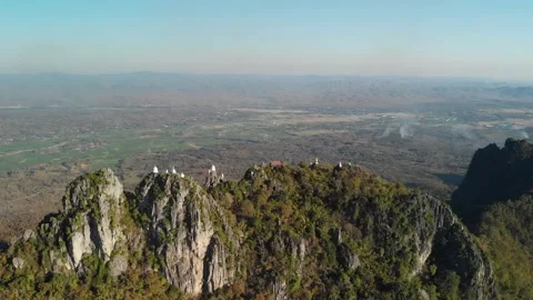 Fly up over Temple at cliff on top of Mountain, wat chaloem lampang Chiang mai 動画素材 237820142