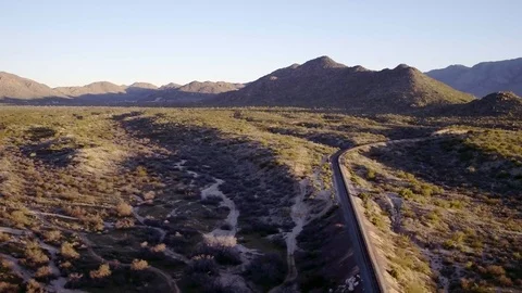 Fly Over Train Tracks at Sunrise Stock Footage 123721301