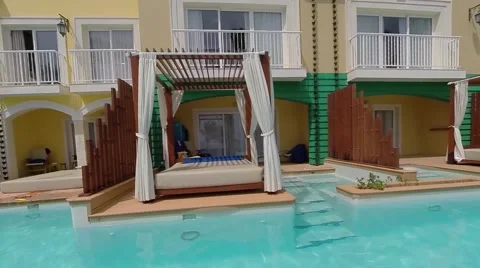 Fly over a tropical condominium complex Stock Footage 54405333