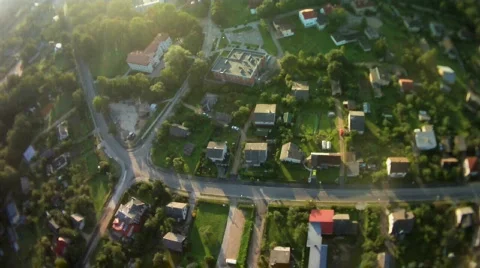 Fly over village on balloon Stock Footage 831776