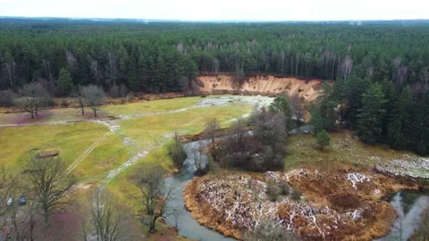 Fly over a winding river and green forest Stock Footage 163322750