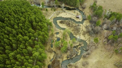 Fly over winding river on a sunny day 스톡 동영상 208436644