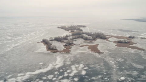 Fly Over Winter Lake Or River With Ice Floes Stock-Footage 101809925