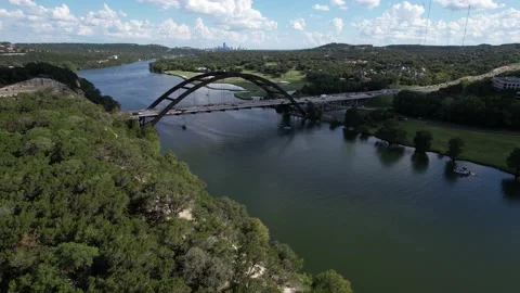 Fly overhead Austin, TX 360 Bridge Stock Footage 211874392