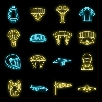 Fly parachuting icons set vector neon イラスト素材