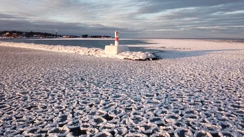 Fly past end of breakwall Stock Footage 86623773