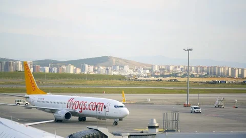 Fly Pegasus airline airplane arrives at Stock Video Pond5