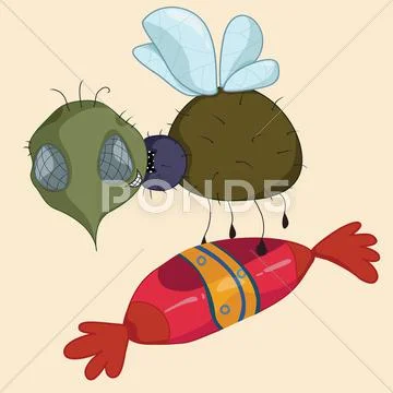 Fly with pink candy in it's legs Stock Illustration