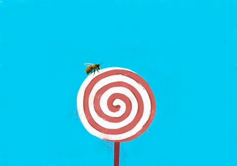 Fly on pinwheel lollipop Stock Illustration