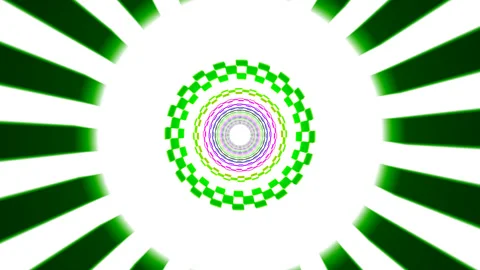 Fly Quickly Into a Green Pink and Blue Stack of Rings Forever Video stock 139715629