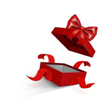 Fly Red Open Gift Box With Ribbon On White Stock Illustration