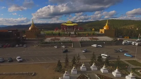 Fly to the Rinpoche Bagsha temple Stock Footage 103535252
