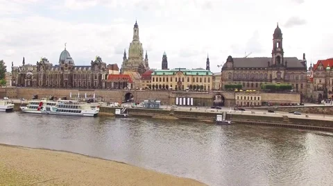 Fly from riverside over Elba to Dresden  city.mp4 Stock Footage 57132410