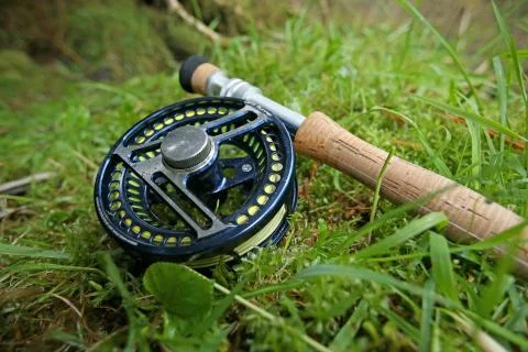 Fly Rod on Grass Stock Photos