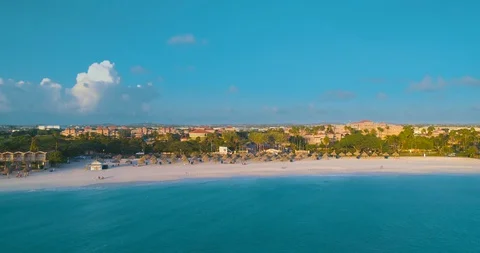 Fly in from sea to empty beach with no tourist due to corona crisis. Stock-Footage 128453313