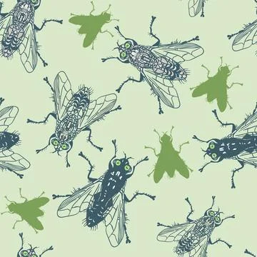 Fly seamless pattern. Insect silhouette Stock Illustration