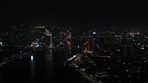 Fly sideways, view of Da Nang city from far during night 動画素材 332806073