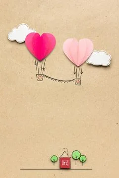 Fly to the sky. Creative valentines concept photo of clouds and hearts as ... Stock Photos