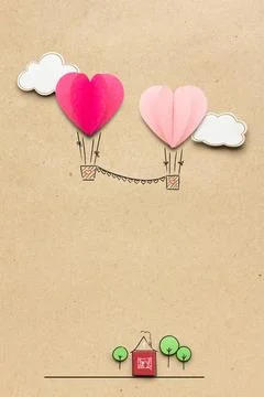 Fly to the sky. Creative valentines concept photo of clouds and hearts as ... Stock Photos