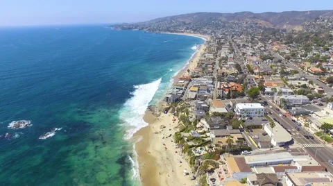 Fly South Along the Coastline in Main Beach, Laguna Beach, Southern California Stock Footage 67443853