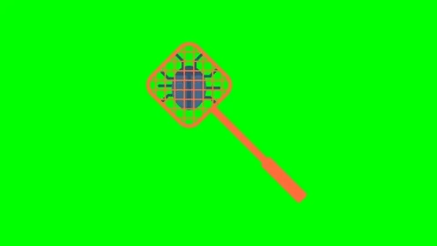 Fly swatter with a dead bug. Kill bugs. Removing malicious applications on PC Stock Footage 267579383