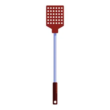 Fly swatter standing on white background with brown handle Stock Illustration