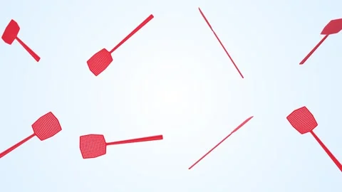 Fly Swatters Falling on a Light Blue Background. Red Flyswatters 3D Animation. 4 Stock Footage 301332868