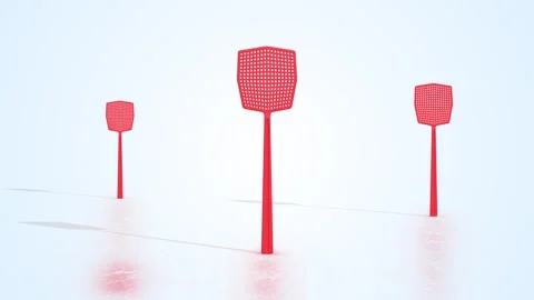 Fly Swatters on a Light Reflective Floor. Flyswatters 3D Animation. 4K Vidéo 301332871