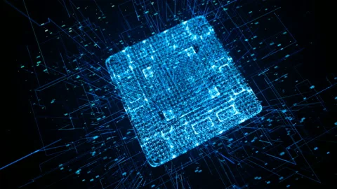 Fly through abstract 3D rendering of a scientific technology data binary code Stock Footage 108252303