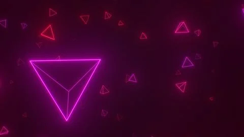 Fly Through Abstract Geometric Neon Glowing Tetrahedron 3D Triangles Stock Illustration