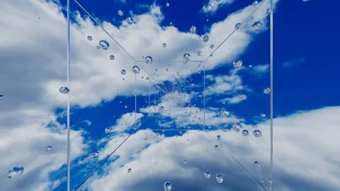 Fly through abstract tunnel made of cubic wireframe with rotating low poly spher 库存影片 308873178