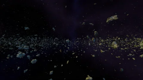 Fly through Asteroid belt. Meteorites in Space Background 4K 03 Stock Footage 216814928