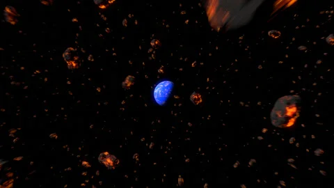 Fly Through Asteroids to Water World Stock Footage 173921245