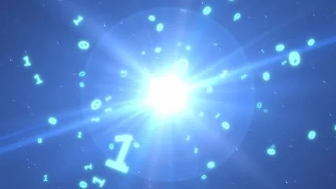 Fly Through Binary Code Data in Blue Futuristic Digital Cyberspace Stock Photos