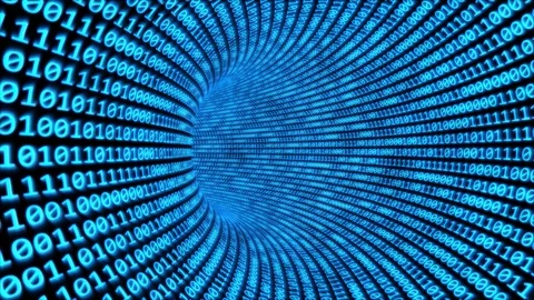 Fly through Binary Code Tunnel in Cyberspace Encrypted Network Data Stock Footage 119255433