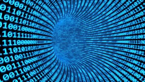 Fly through Binary Code Tunnel in Cyberspace Encrypted Network Data 스톡 일러스트