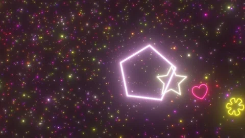 Fly Through Bright Neon Glowing Colorful Tunnel of Spinning Shapes Stock Footage 261324816