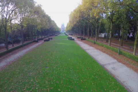 Fly through Brussels park look out National Basilica aerial shot, click for HD Stock Footage 43917983