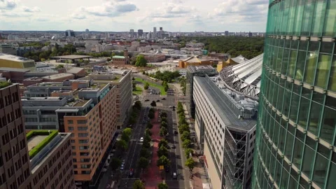 Fly through Building skyscraper canyons. Gorgeous aerial view flight berlin Stock Footage 220087464