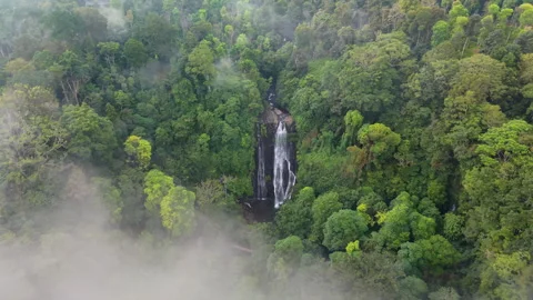 Fly in through clouds and reveal waterfall Stock Footage 340969858