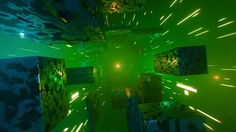 Fly through cubes and boxes tunnel. Colorful glowing cubes create tunnel, loop Vidéo 268615881