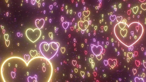Fly Through Curved Path Of Valentines Day Love Heart Neon Glow Shapes Видео 331290179
