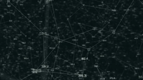 Fly Through Data Network with random numbers connected by lines. Looped 4k Stock Footage 200558368