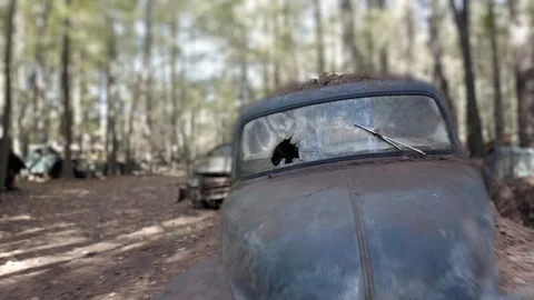 Fly Through A Hole In Windshield Of Abandoned Truck Transparent Alpha Channel Stock Footage 119462756