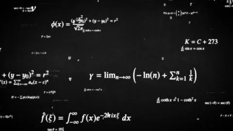 Fly through Math Formula Equation Science Symbols on Blackboard 库存插图