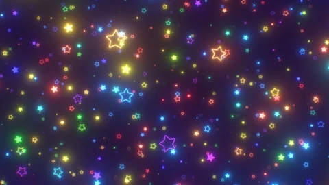 Fly Through Millions Of Rainbow Colored Neon Glow Rounded Star Shapes Stock Footage 309378781
