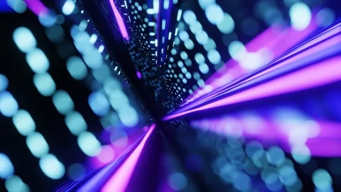 Fly through mirror designs form tunnel technology cyberspace with neon glow. Sci Video stock 276317870